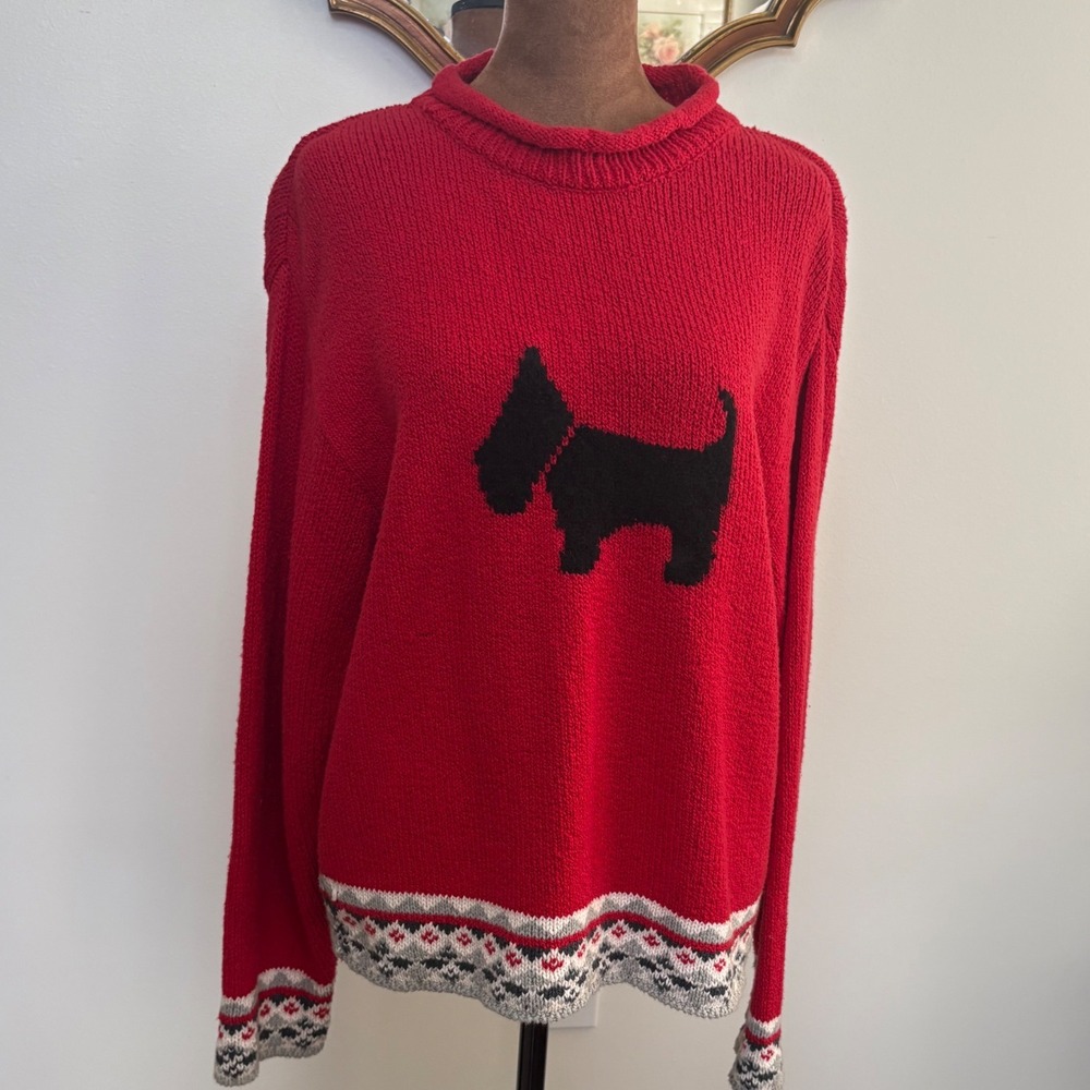 Eagles Eye Womens Red Cotton Knit‎ Scottie Dog Sweater Medium Vintage y2k